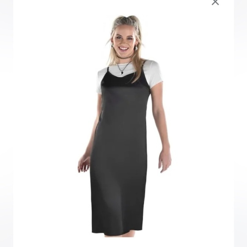 Woman's Black Slip costume Dress with White Tee Attached size S/M
